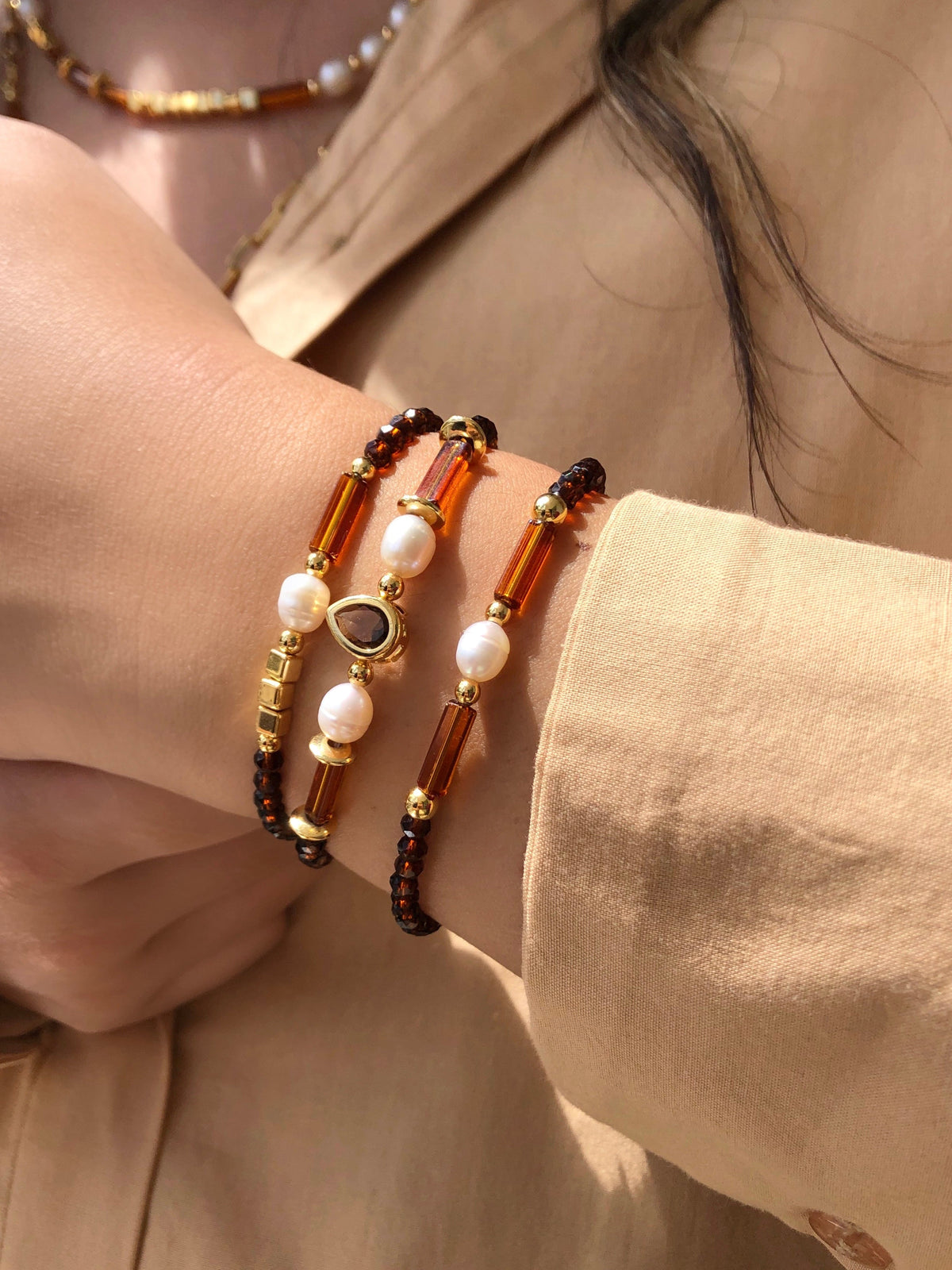 Pulseira Carol Marrom Mini Gota 16cm - Tiff Joias