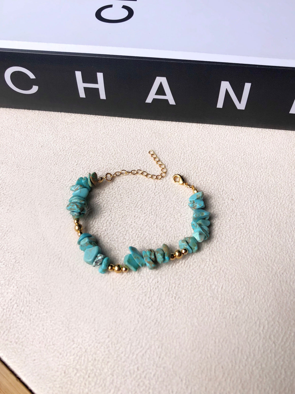 Pulseira Cascalho Turquesa E Detalhes Em Banho Ouro 16cm - Tiff Joias
