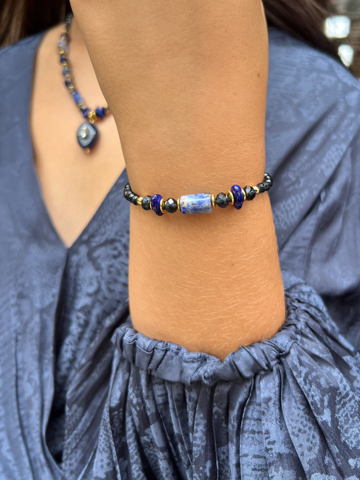 Pulseira Com Pedras Naturais Lapis Lazuli - Tiff Joias