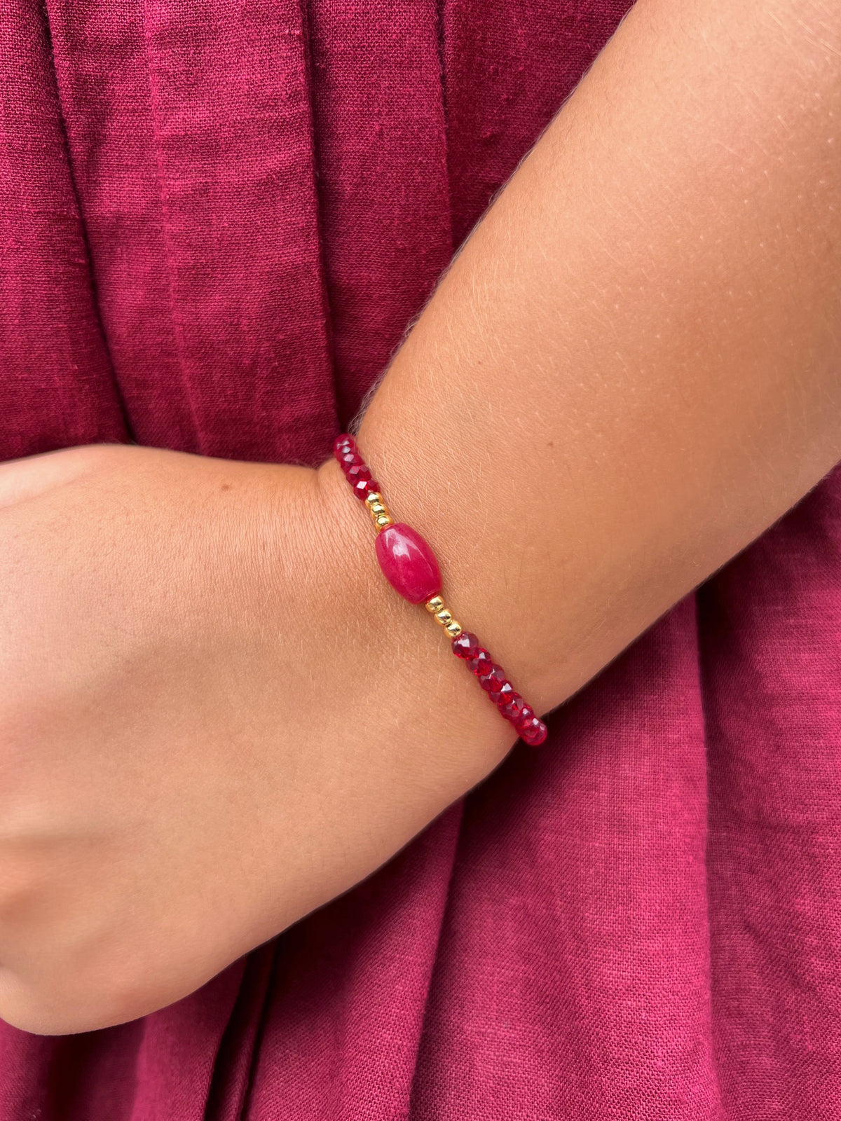 Pulseira Cristais Cor Vermelho e Pedra Jade Rubi - Tiff Joias
