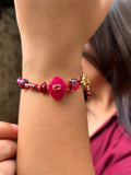Pulseira Cristais Cor Vermelho e Pedra Jade Rubi 20cm - Tiff Joias