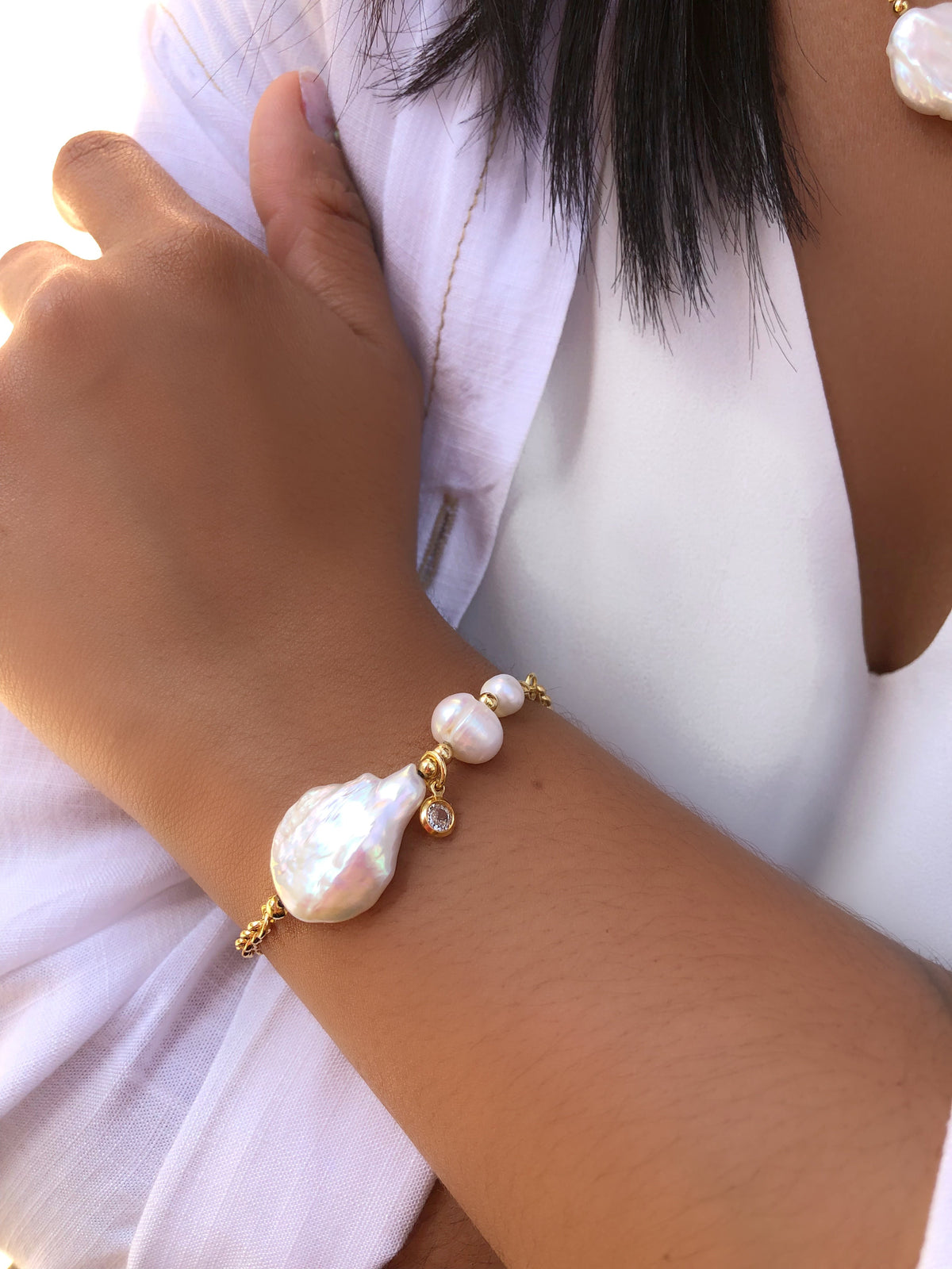 Pulseira De Pérola Barroca 16cm - Tiff Joias