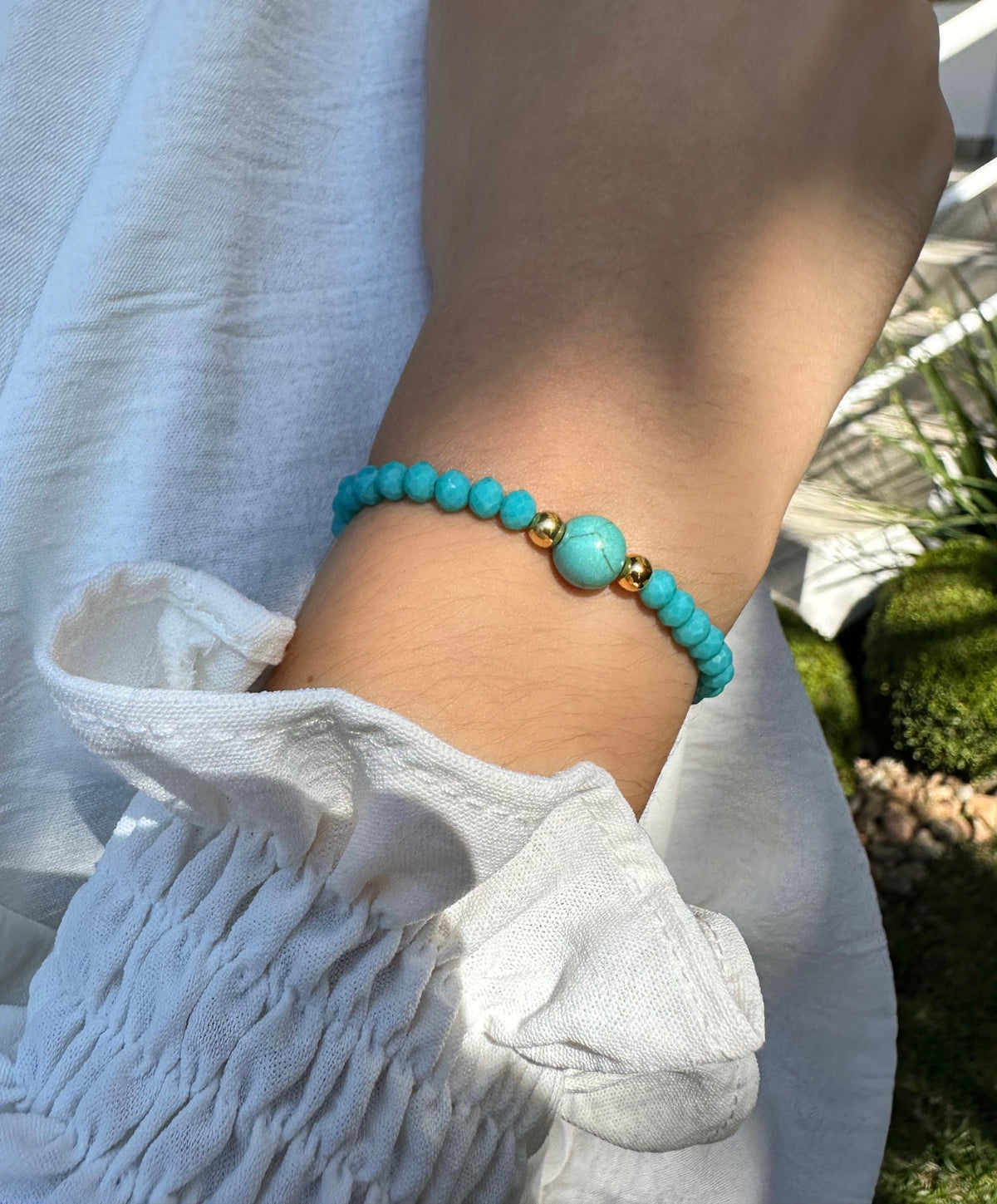 Pulseira De Silicone Com Pedra Na Cor Turquesa - Tiff Joias