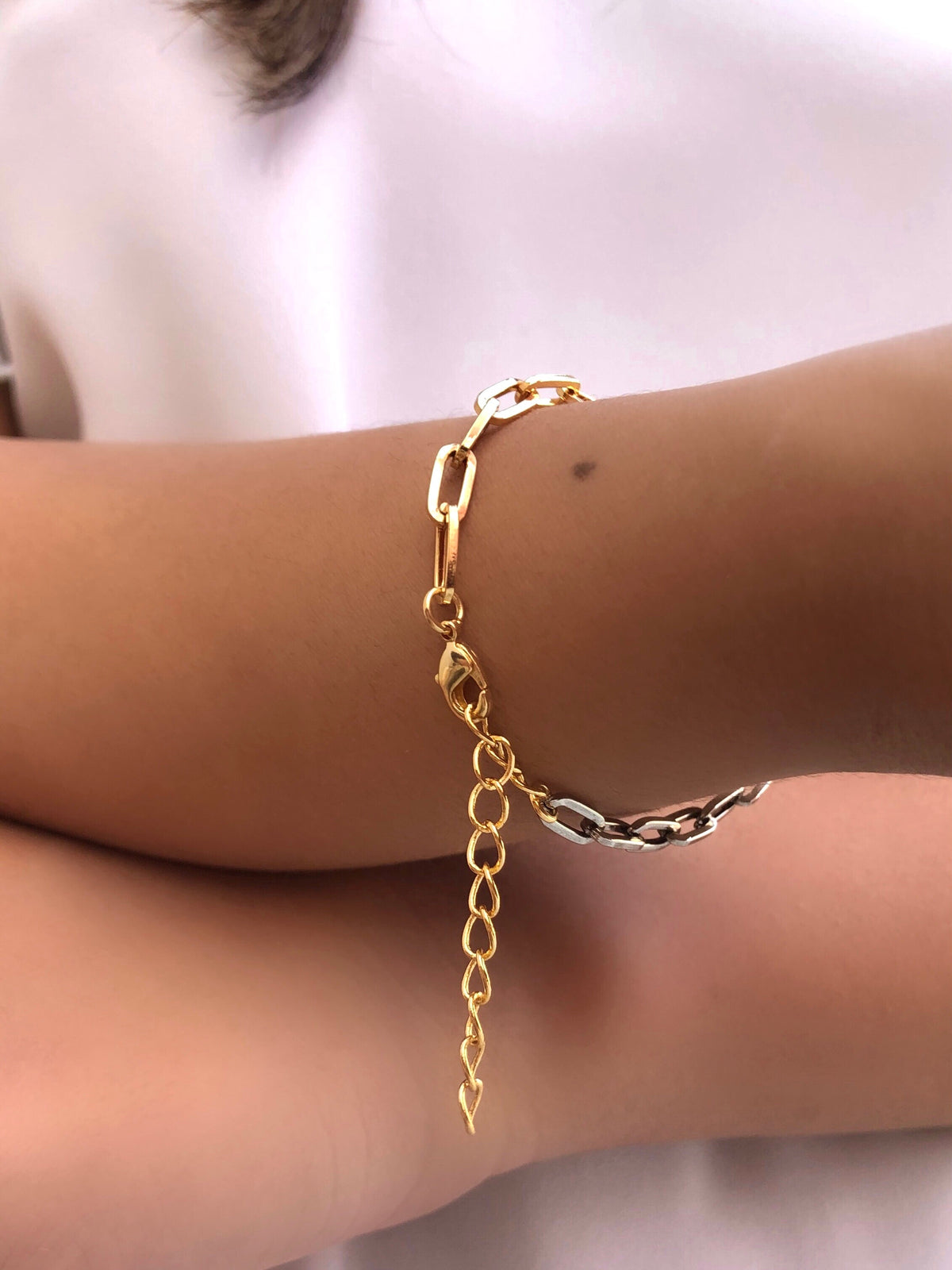 Pulseira Duo Corrente Elos Fina RB e Banho Ouro 16cm - Tiff Joias