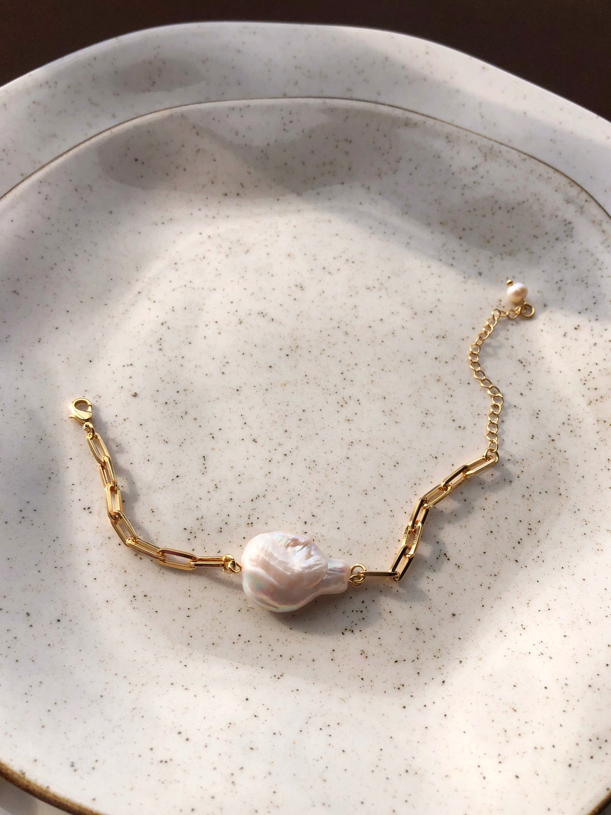 Pulseira Elo Com Pérola Barroca 16cm - Tiff Joias
