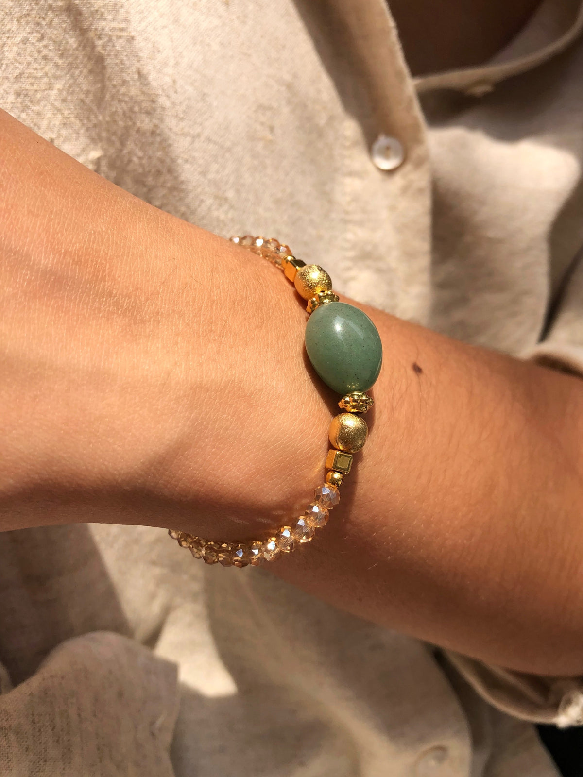 Pulseira Fernanda Pedra Rolada Quartzo Verde - Tiff Joias