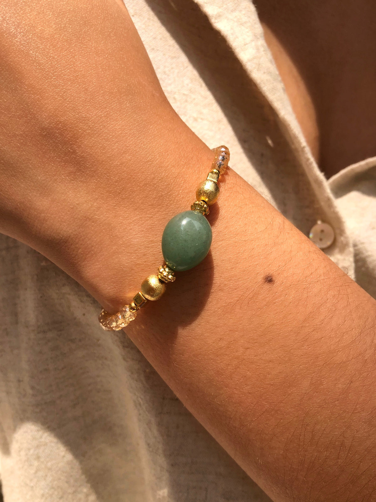 Pulseira Fernanda Pedra Rolada Quartzo Verde - Tiff Joias
