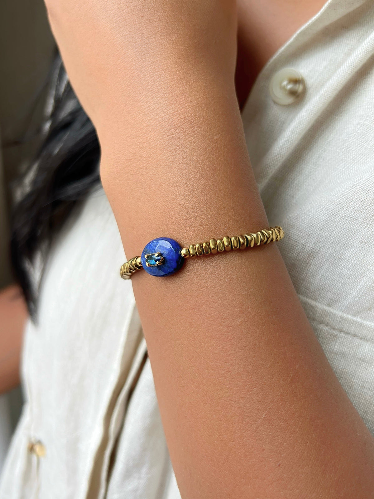 Pulseira Hematita Com Pedra Natural Lápis Lazuli 17cm - Tiff Joias