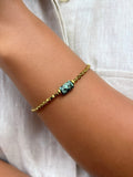 Pulseira Hematita Com Pedra Natural Turquesa Africana 17cm - Tiff Joias