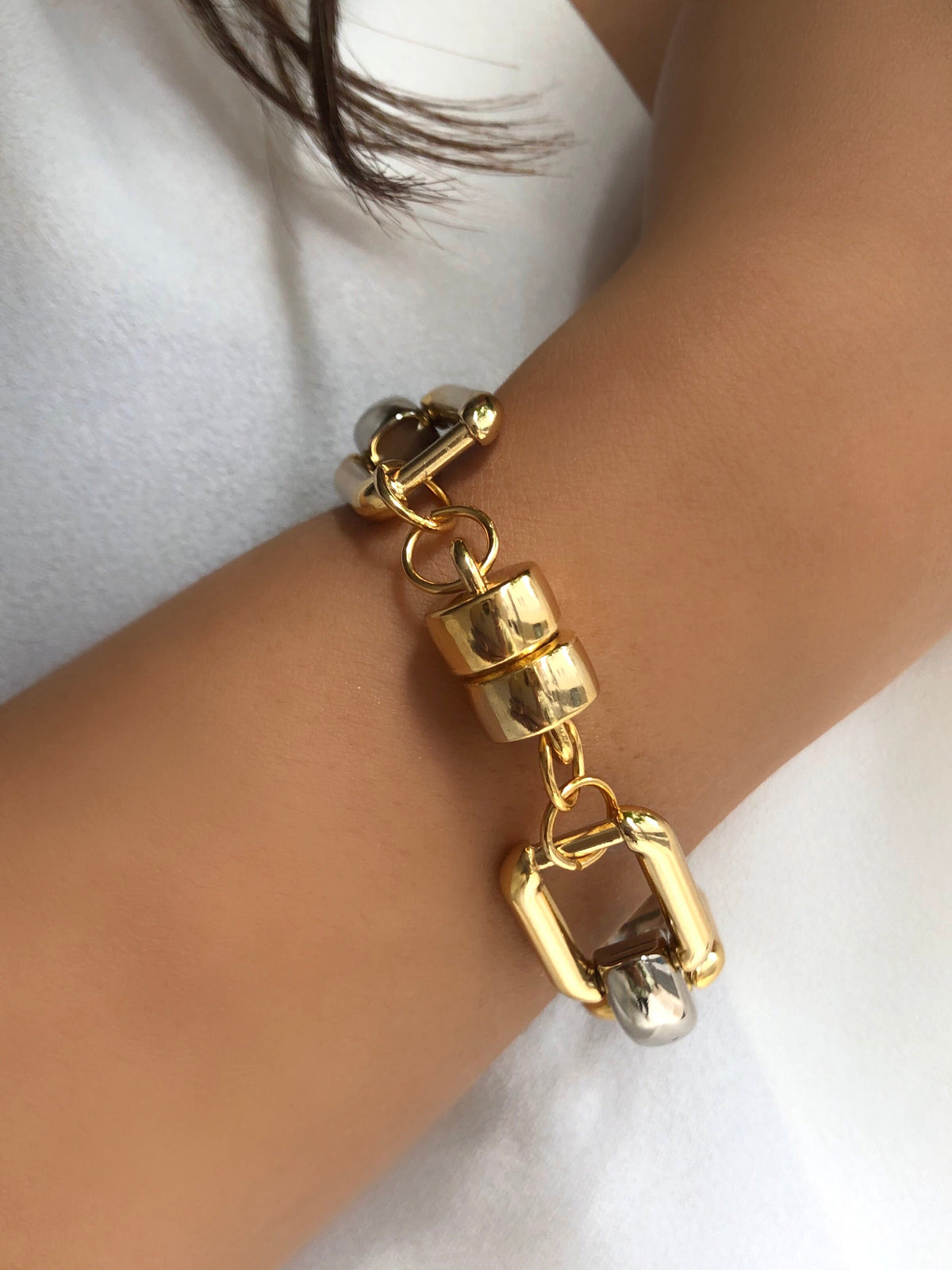 Pulseira Letícia Corrente Elos Duo Banho 18,5cm - Tiff Joias