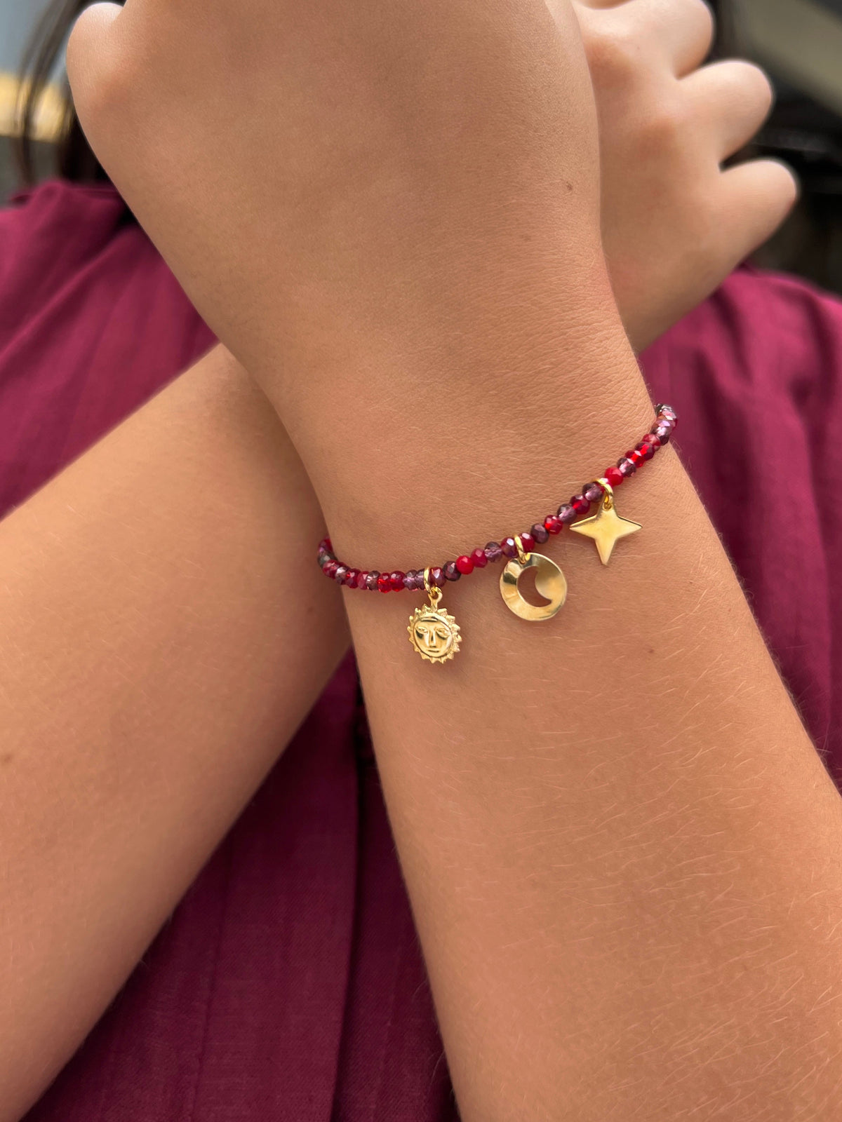 Pulseira Mix Tons Vermelhos e Pins Céu 16cm - Tiff Joias