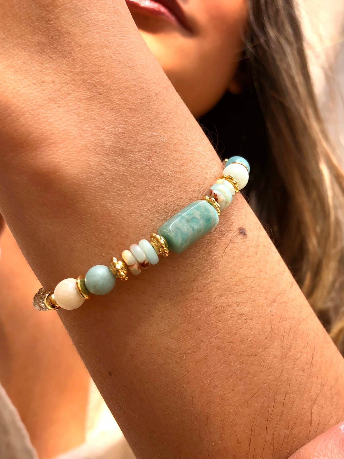 Pulseira Natalia Pedra Natural Amazonita - Tiff Joias