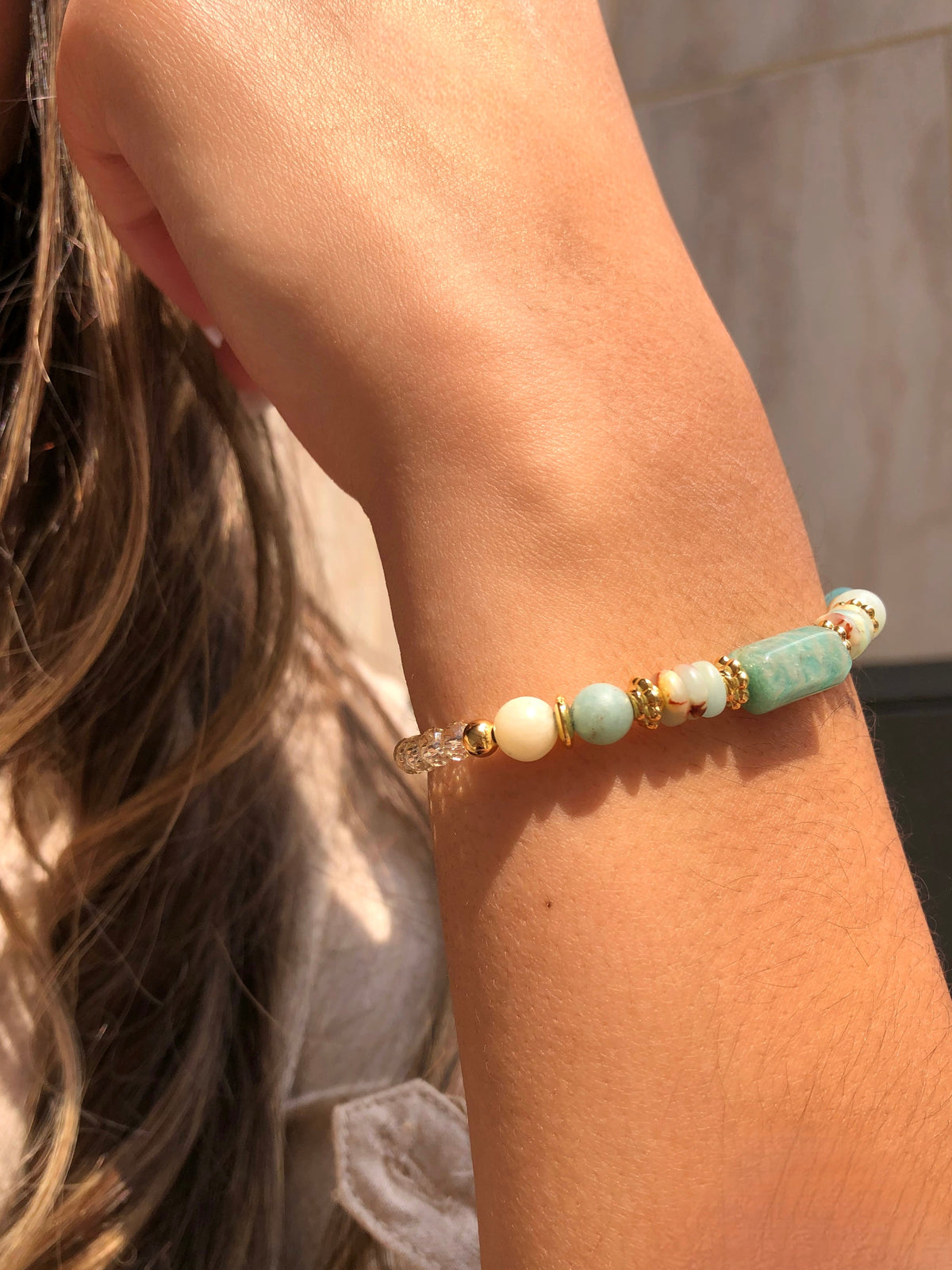 Pulseira Natalia Pedra Natural Amazonita - Tiff Joias