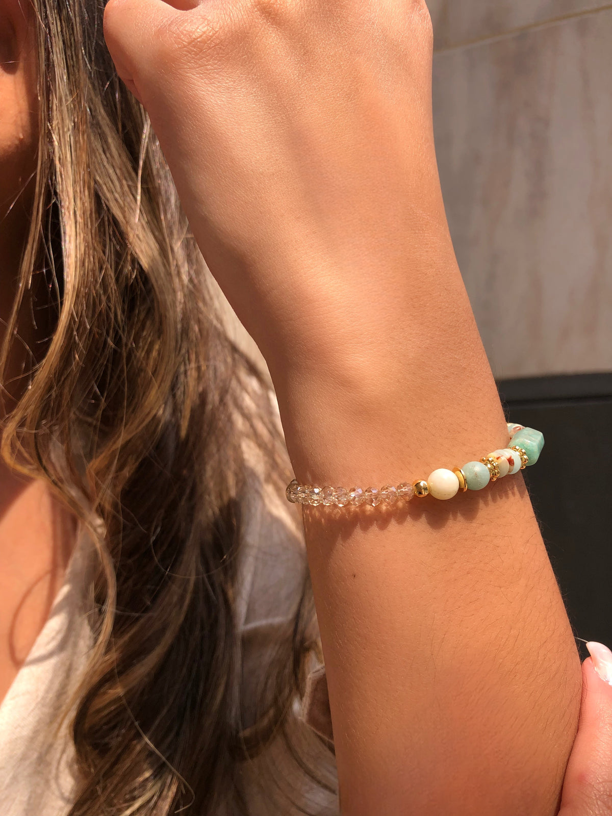 Pulseira Natalia Pedra Natural Amazonita - Tiff Joias