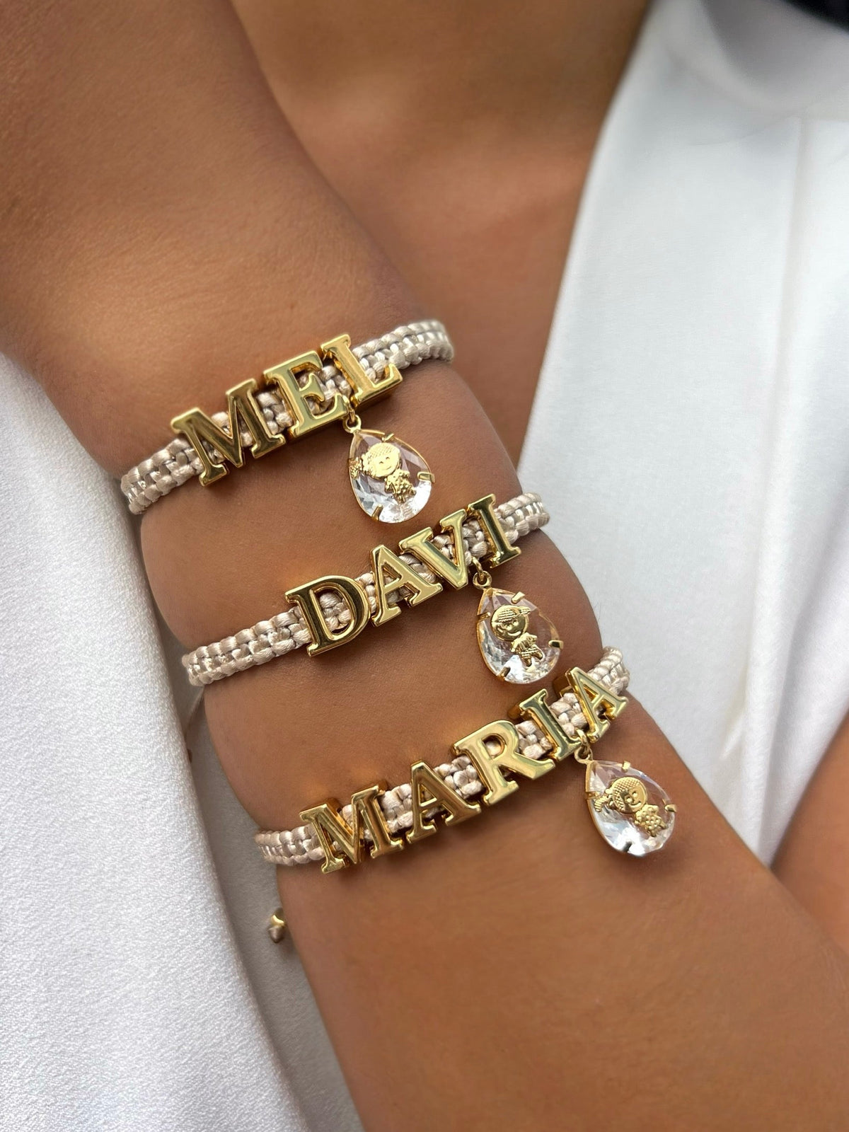 Pulseira Nome + Pin Cristal - Tiff Joias