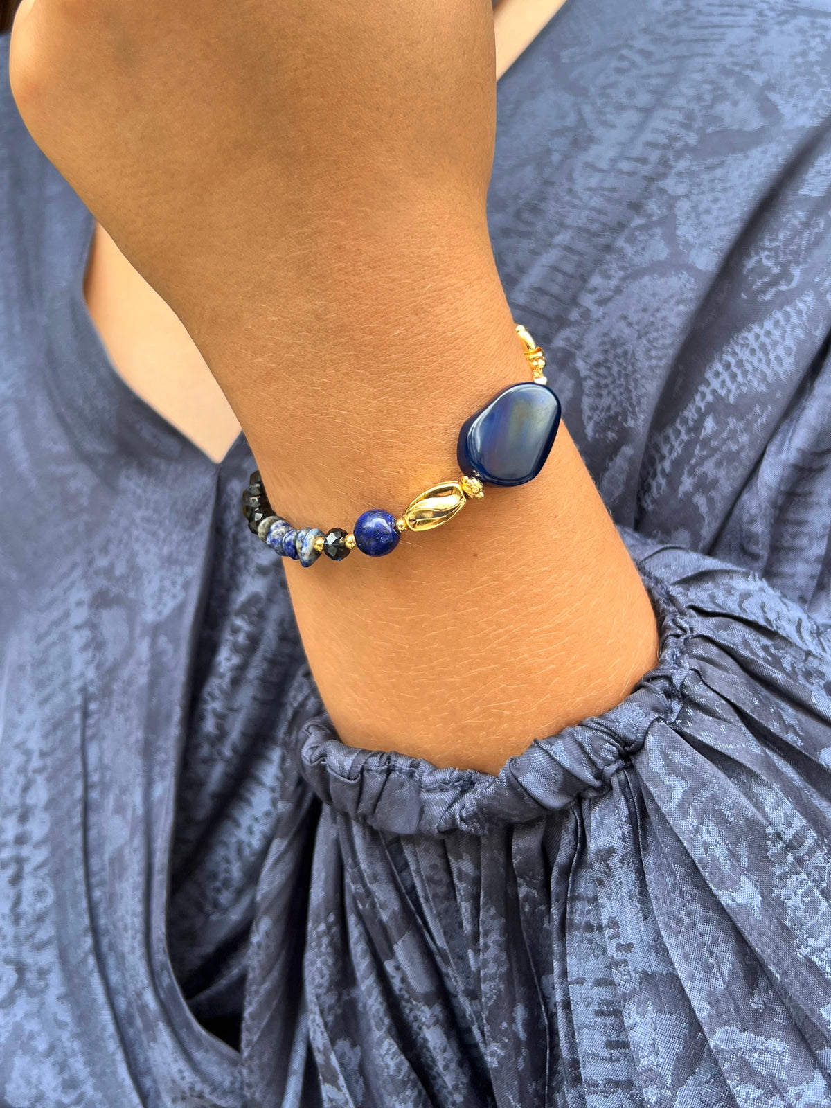 Pulseira Pedra Natural Ágata Azul 18cm - Tiff Joias
