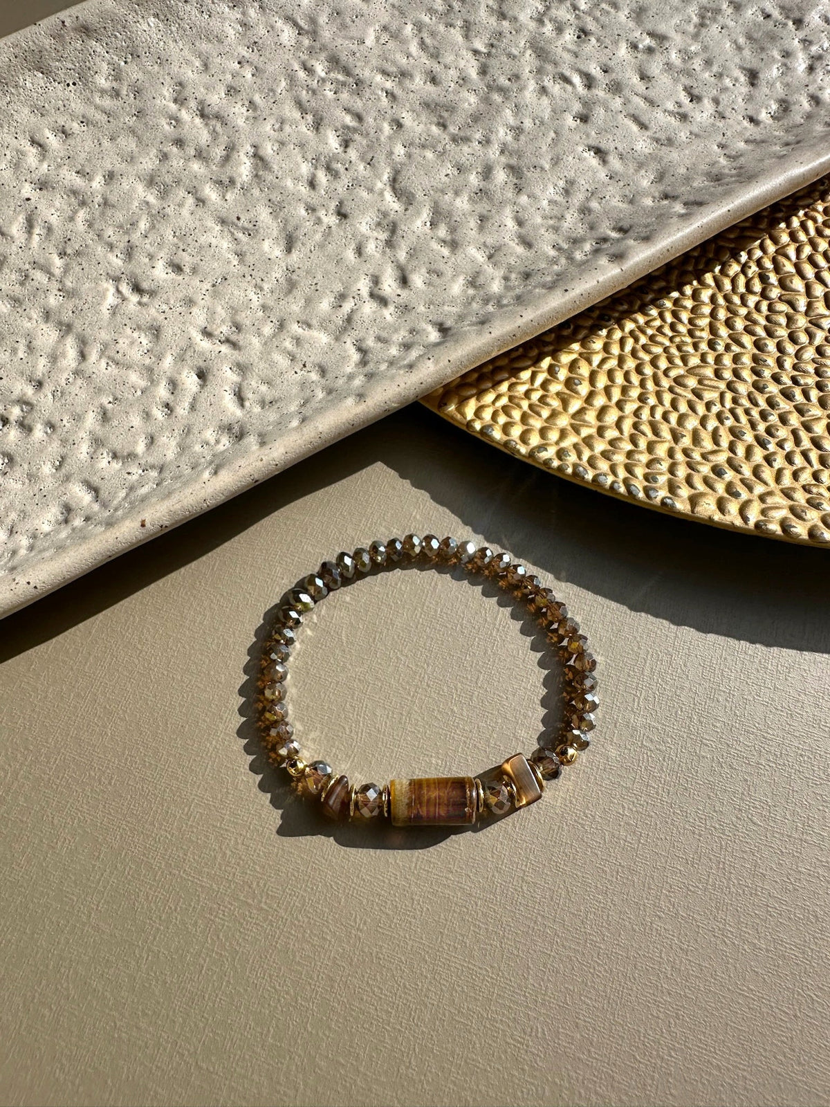 Pulseira Pedra Natural Ágata Marrom 17cm - Tiff Joias
