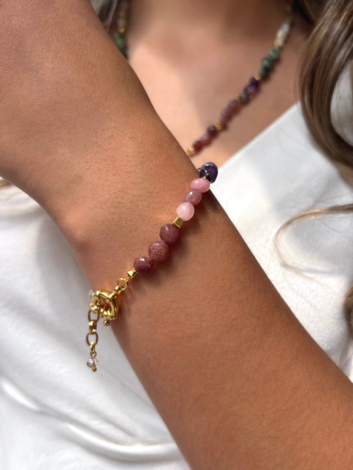 Pulseira Pedras Naturais Roladas 18cm - Tiff Joias