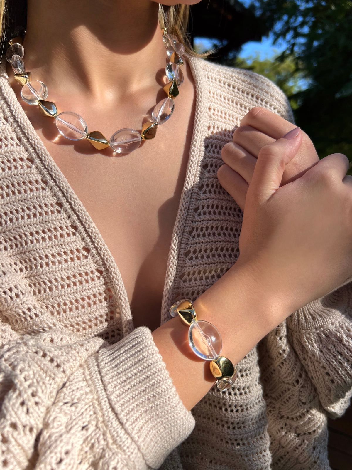 Pulseira Pedras Orgânicas Transparentes 18cm - Tiff Joias