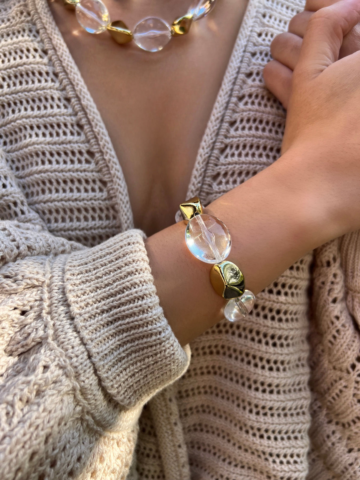 Pulseira Pedras Orgânicas Transparentes 18cm - Tiff Joias