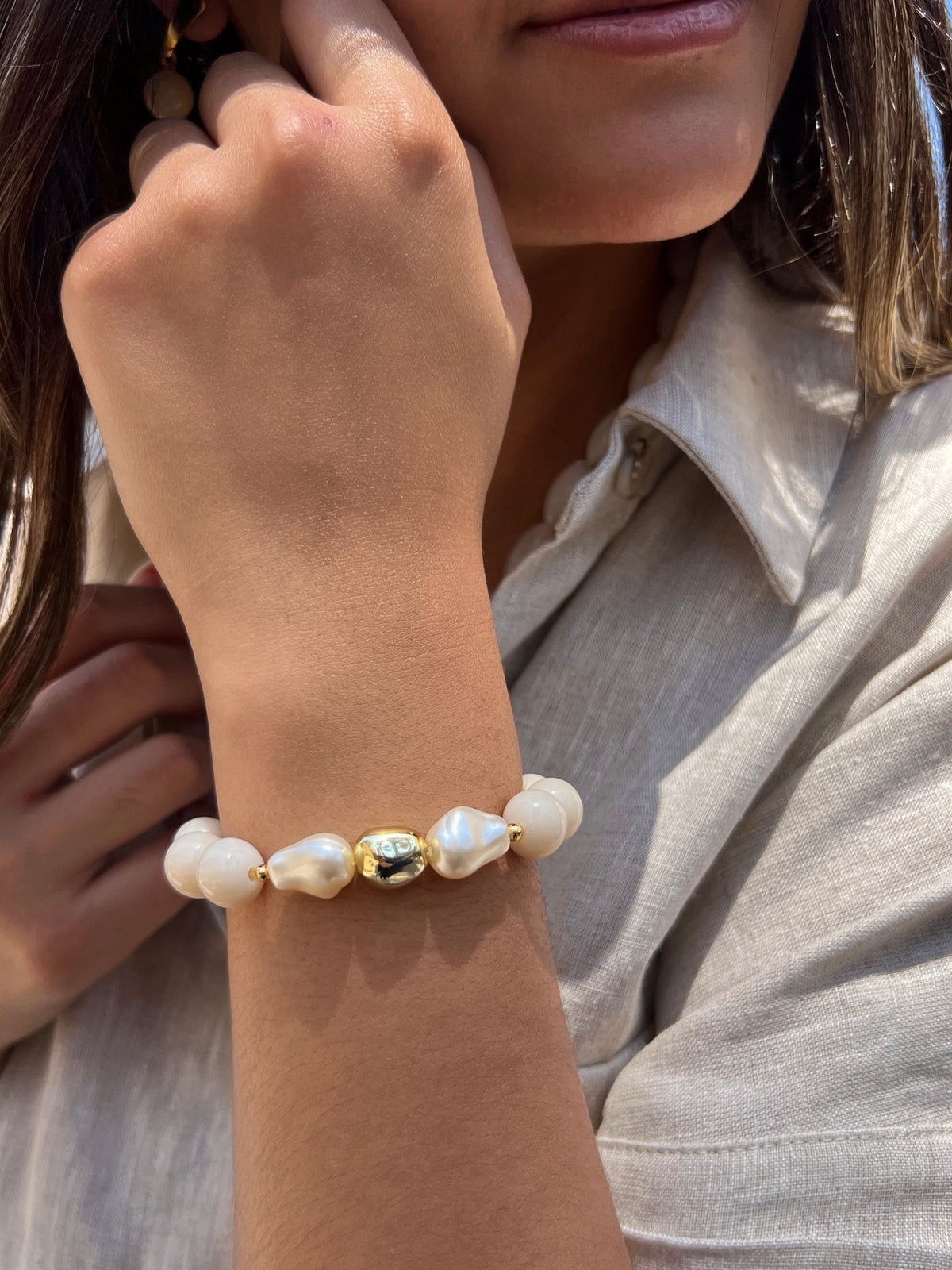 Pulseira Pérolas E Bolas Acrílicas Nude - Tiff Joias