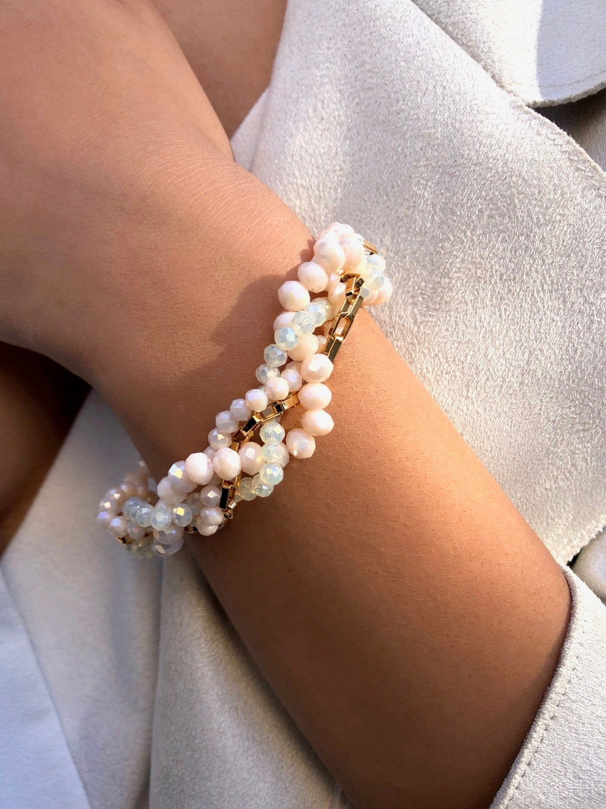 Pulseira Rebeca Torcido Com Cristais E Corrente Nude 18cm - Tiff Joias