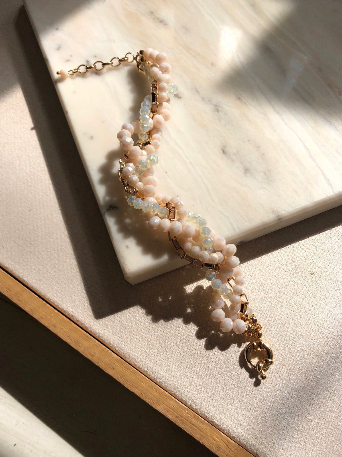 Pulseira Rebeca Torcido Com Cristais E Corrente Nude 18cm - Tiff Joias