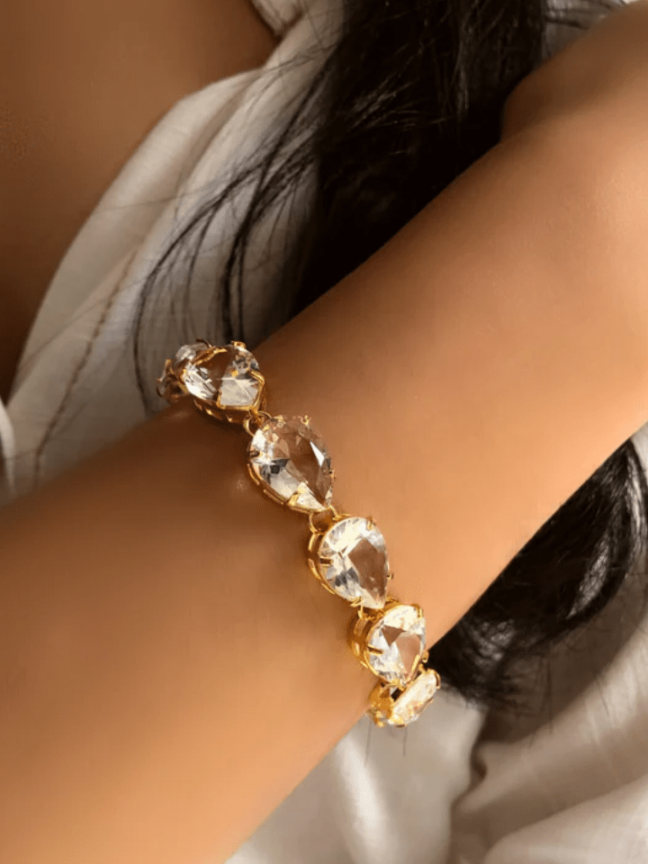 Pulseira Riviera Gotas Cor Cristal E Fecho Bóia 18cm - Tiff Joias