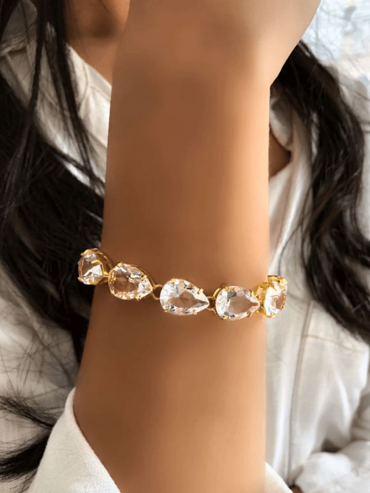 Pulseira Riviera Gotas Cor Cristal E Fecho Bóia 18cm - Tiff Joias