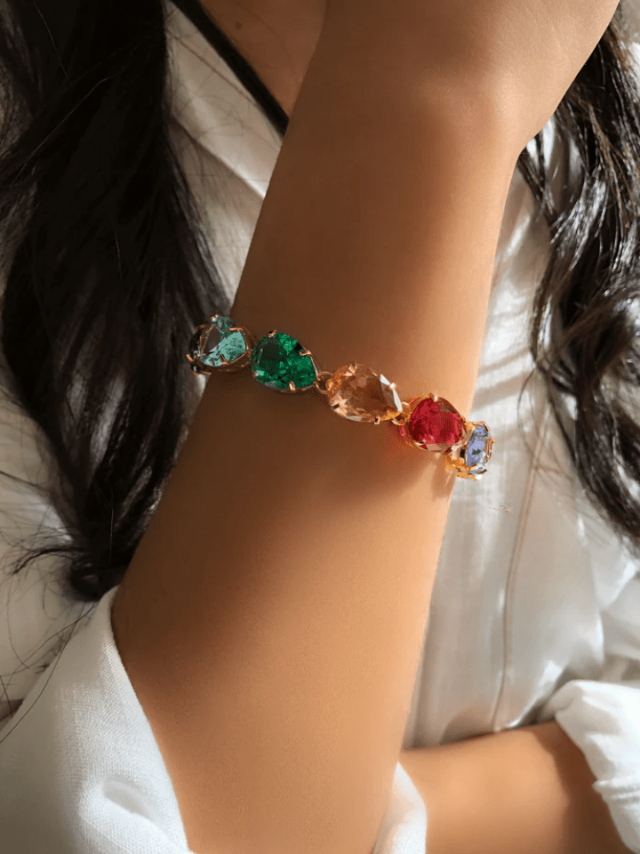 Pulseira Riviera Gotas Nas Cores Tanzanita, Rubelita, Morganita, Turmalina Paraíba E Água Marinha E Fecho Bóia 18cm - Tiff Joias