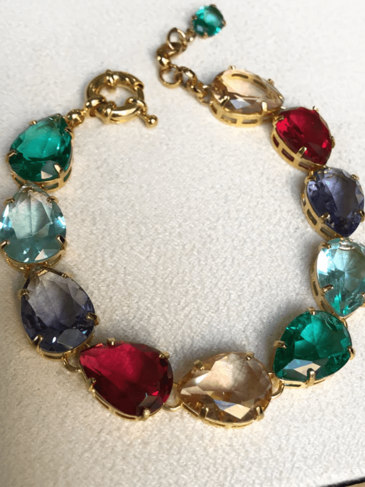Pulseira Riviera Gotas Nas Cores Tanzanita, Rubelita, Morganita, Turmalina Paraíba E Água Marinha E Fecho Bóia 18cm - Tiff Joias