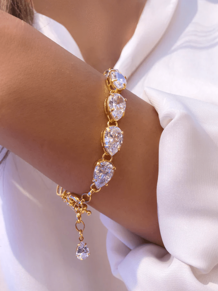 Pulseira Riviera Gotas Zircônias Brancas E Fecho Bóia 18cm - Tiff Joias