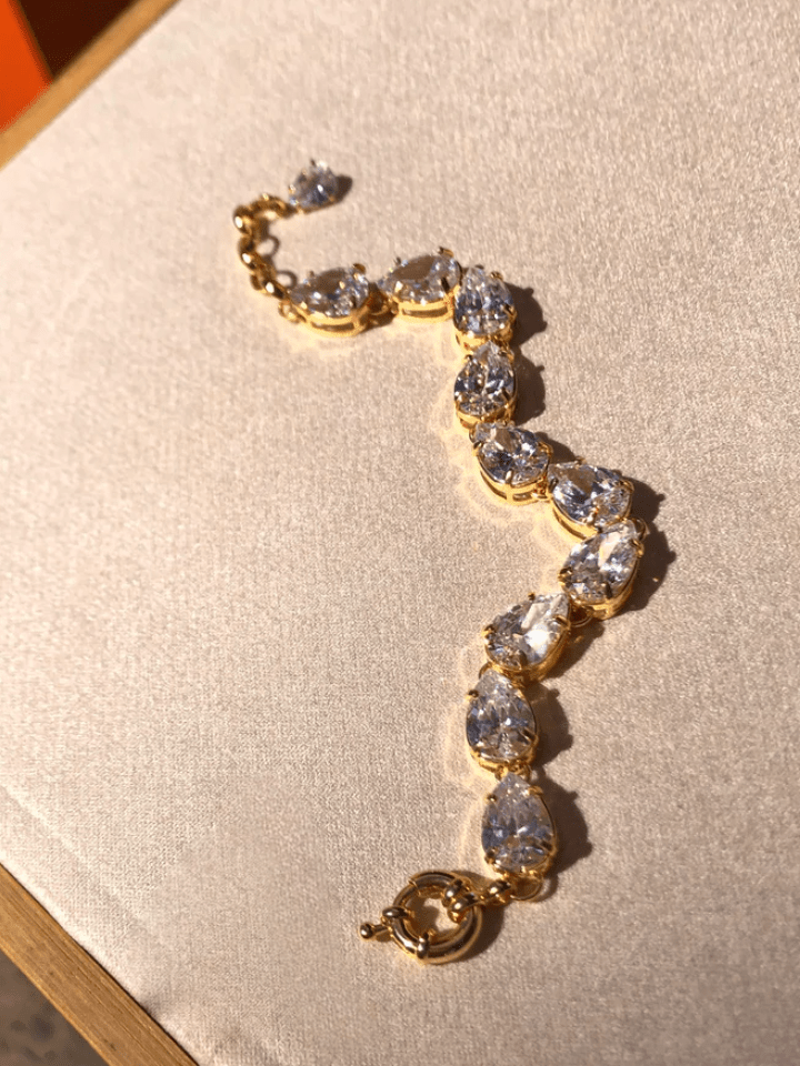 Pulseira Riviera Gotas Zircônias Brancas E Fecho Bóia 18cm - Tiff Joias