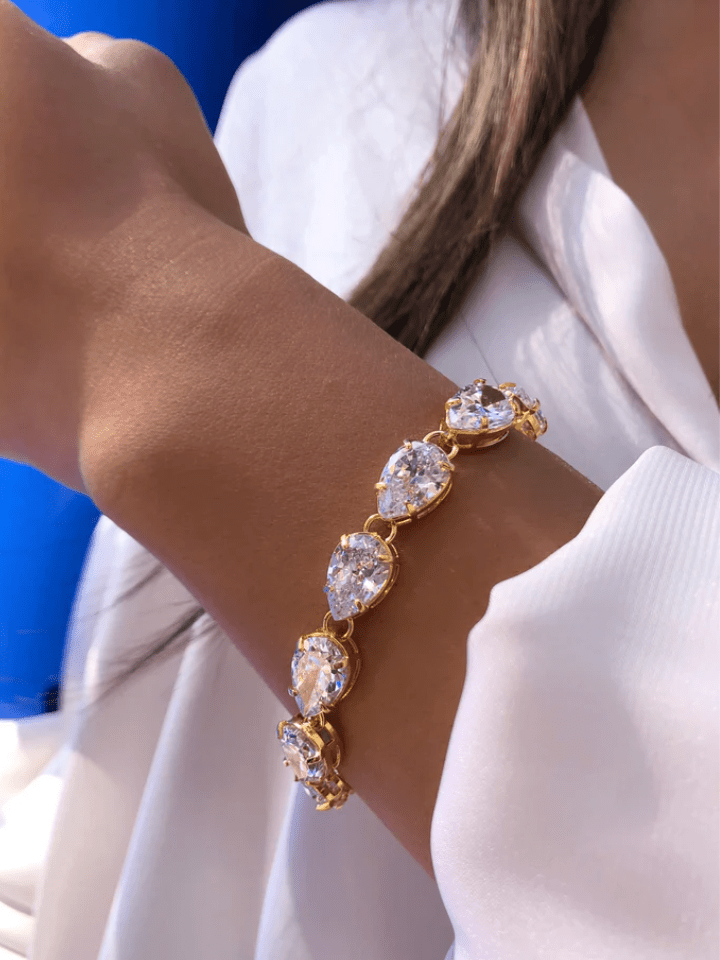 Pulseira Riviera Gotas Zircônias Brancas E Fecho Bóia 18cm - Tiff Joias