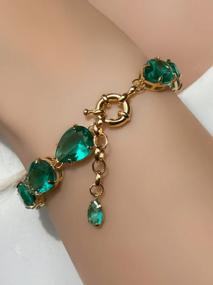 Pulseira Riviera Ovais Cor Turmalina Paraíba E Fecho Bóia 18cm - Tiff Joias