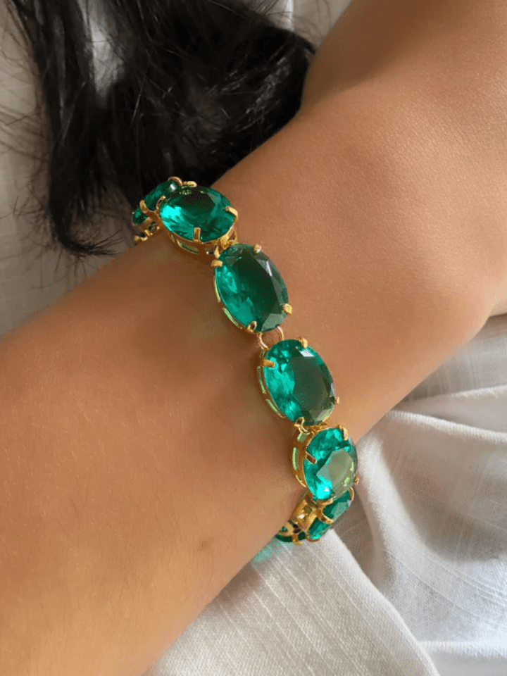 Pulseira Riviera Ovais Cor Turmalina Paraíba E Fecho Bóia 18cm - Tiff Joias