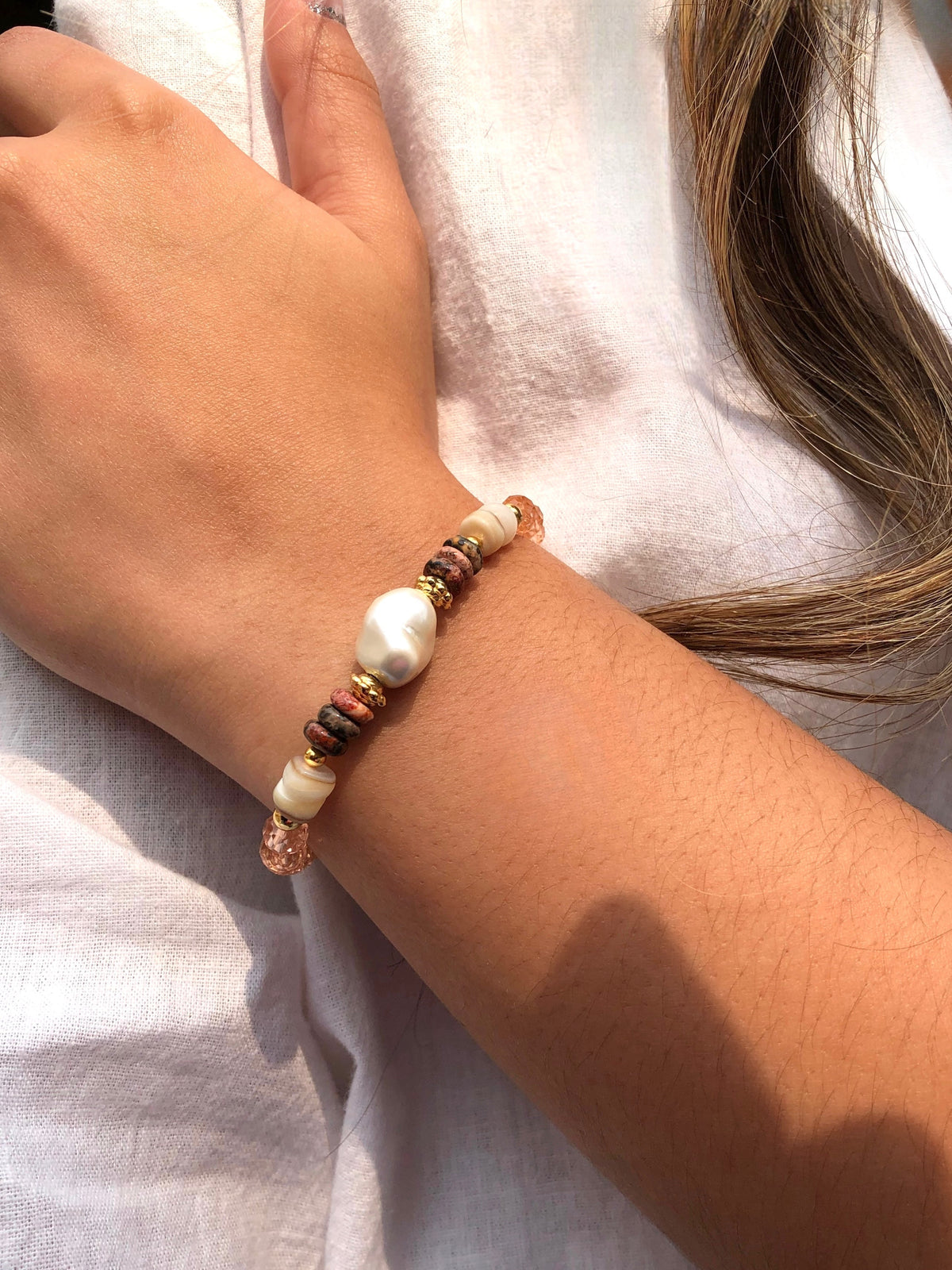 Pulseira Stela Com Jaspe Leopardo E Pérola Barroca Shell - Tiff Joias