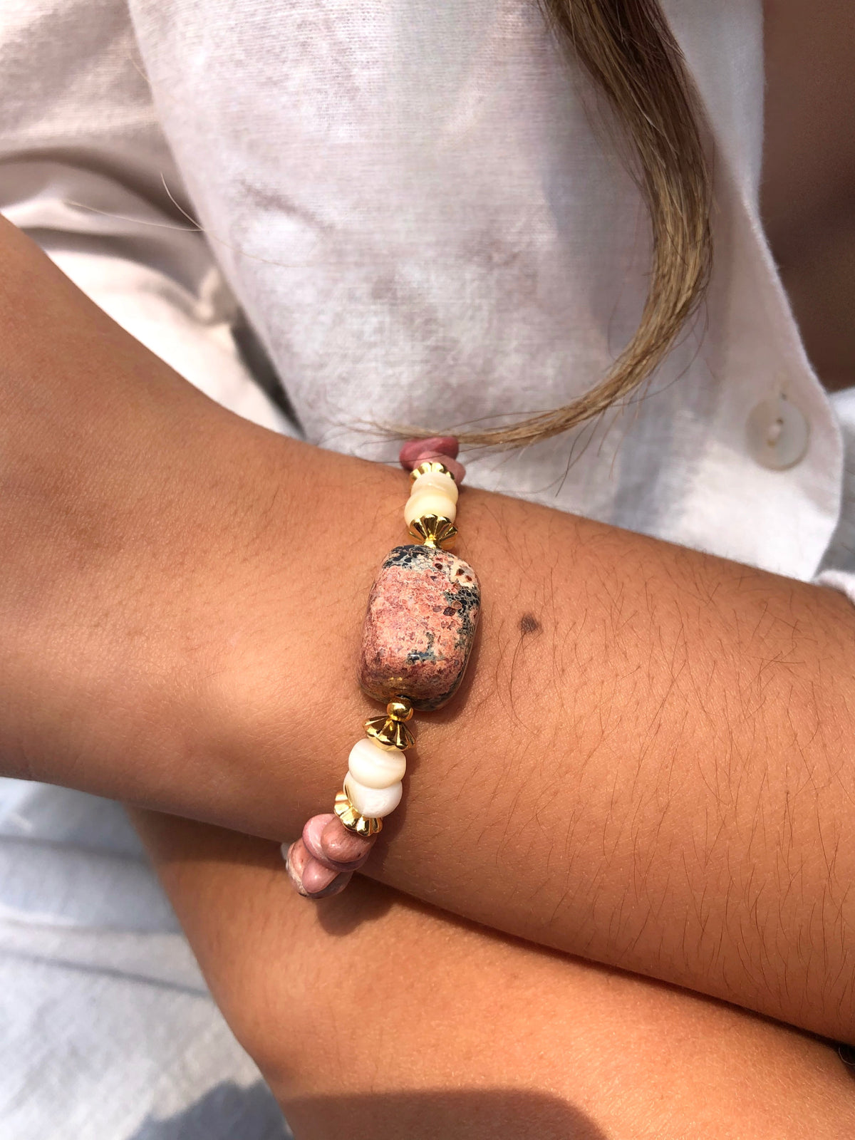 Pulseira Stela Com Pedra Jaspe Leopardo - Tiff Joias