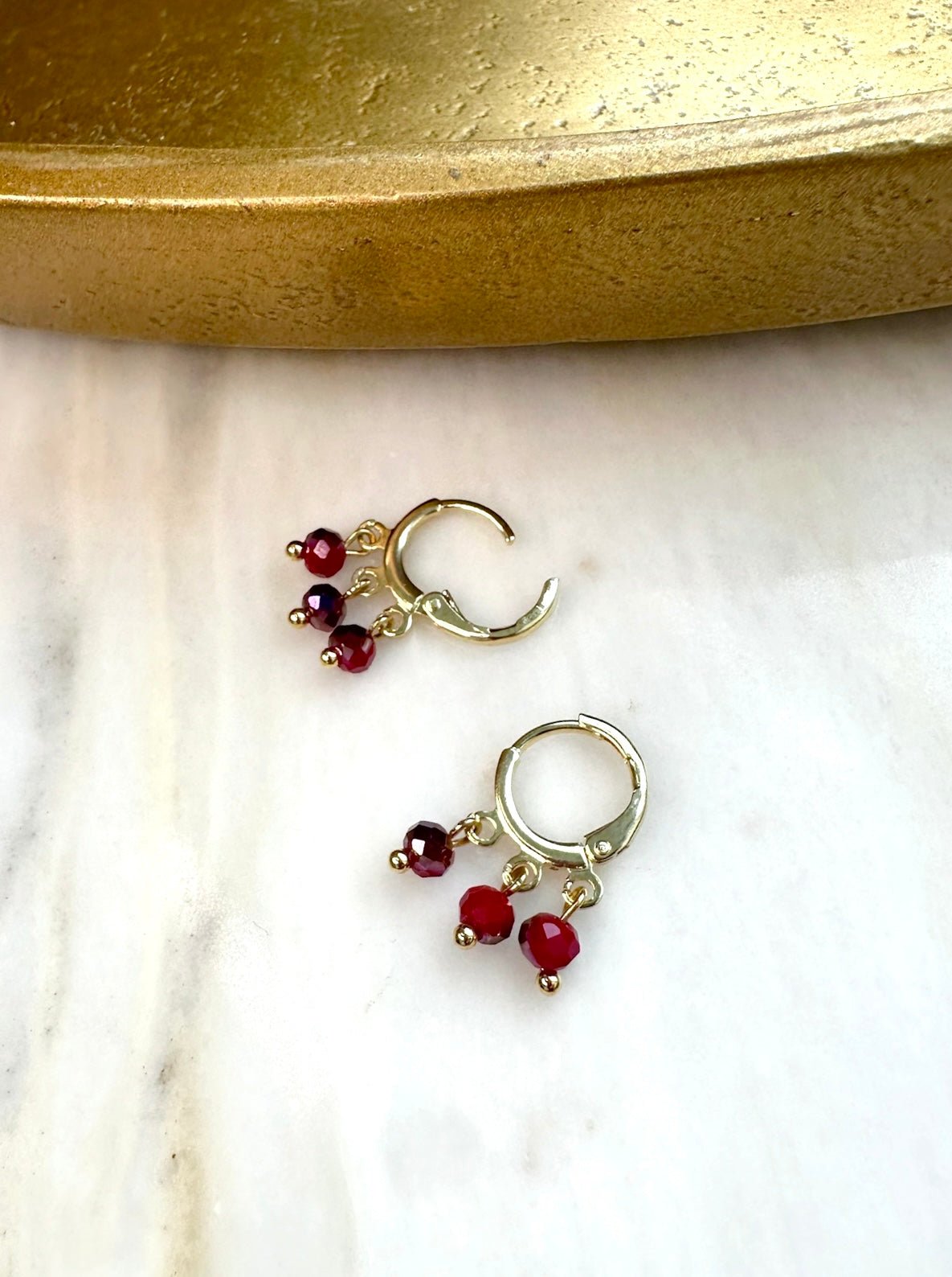 Última Peça!!! Brinco Argola Com Cristais Tons Vermelho - Tiff Joias
