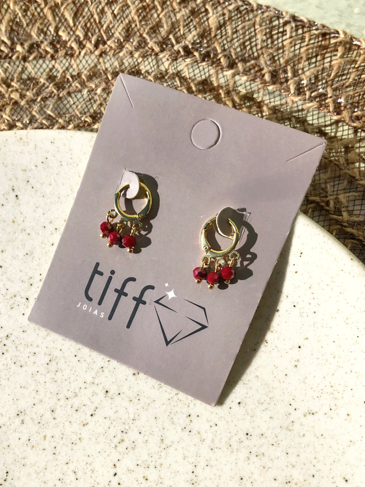 Última Peça!!! Brinco Argola Com Cristais Tons Vermelho - Tiff Joias
