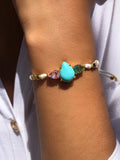 Pulseira Estela Fio Nude Com Gotas Cristais Lapidados Kunzita, Turmalina Paraíba E Pedra Natural Turquesa