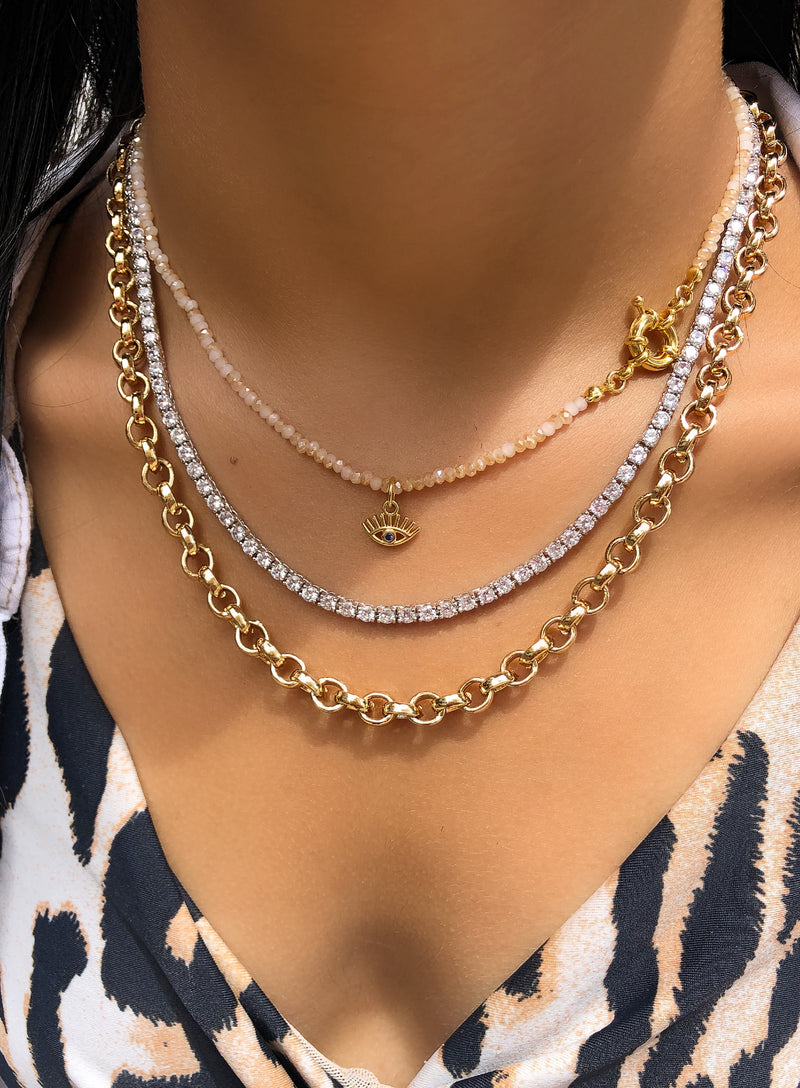 Mix De Colares Riviera Lana E Cristais Perolado Com Olho Grego