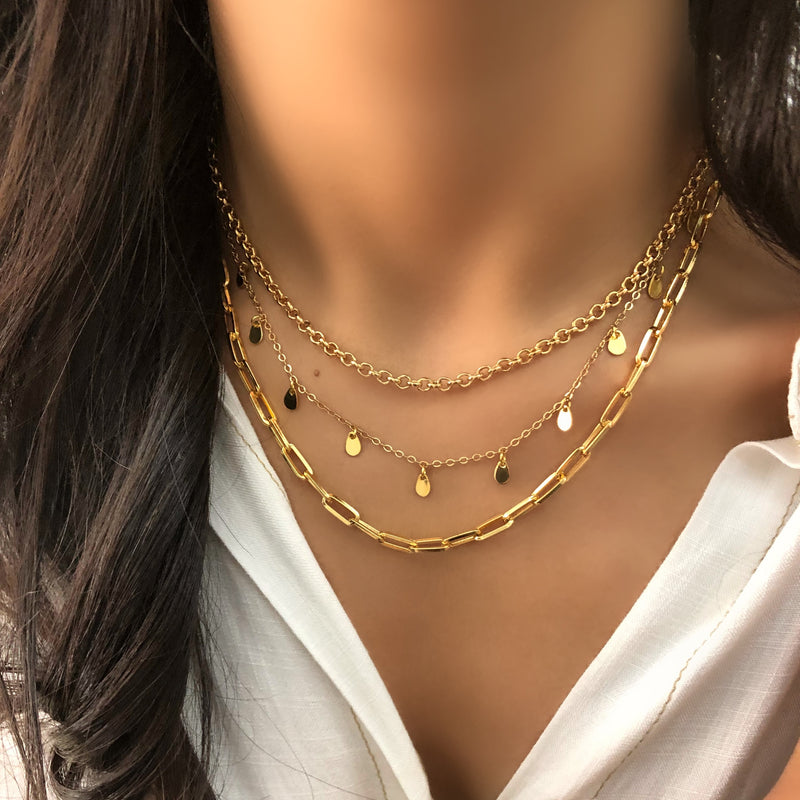 Mix de colares corrente fina, portuguesa e mini gotas