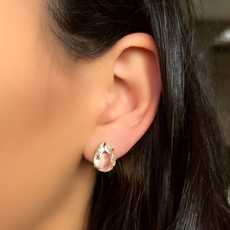 Par De Brincos Gota Cristal Lapidado Cor Cristal