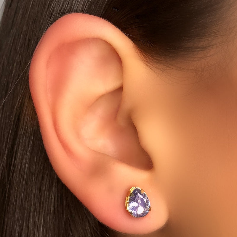 Par De Brincos Mini Gota Cristal Lapidado Cor Tanzanita