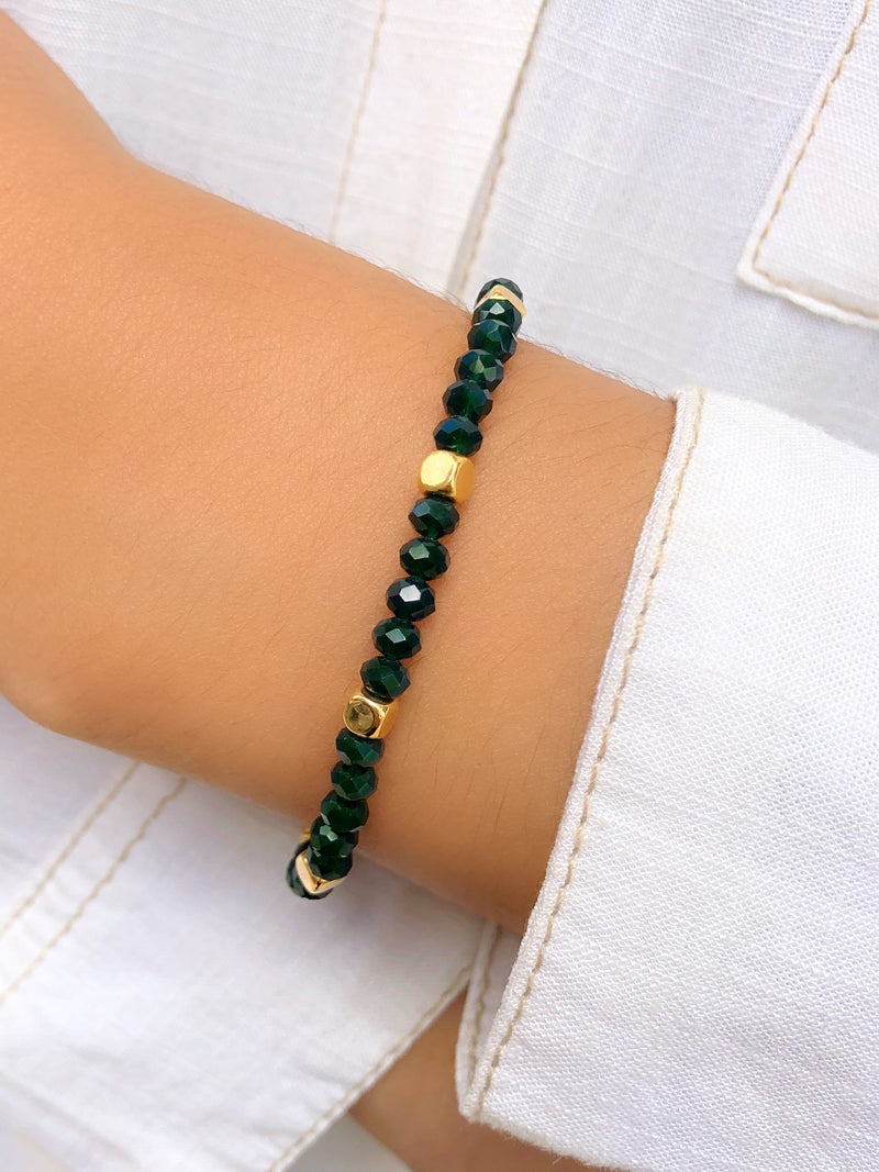 Pulseira Cristais Esmeralda Com Mini Cubos