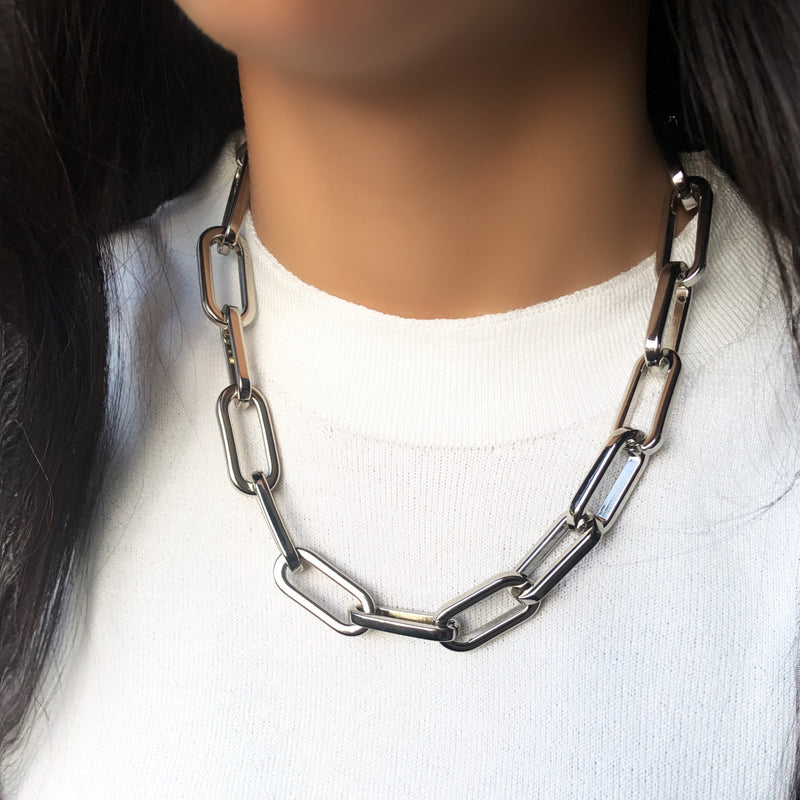 Colar Corrente Elos Ovais GG Ródio Branco