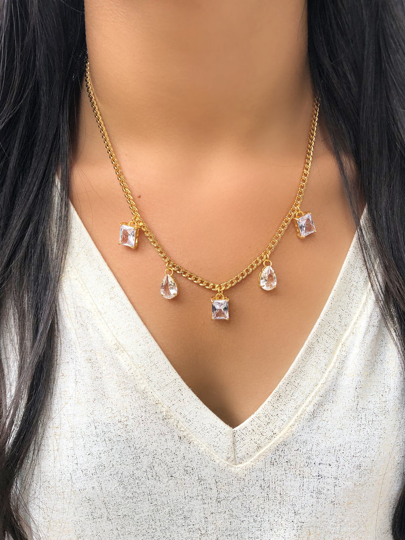 Colar Isa Corrente Grumê E 5 Formas Zircônias Brancas