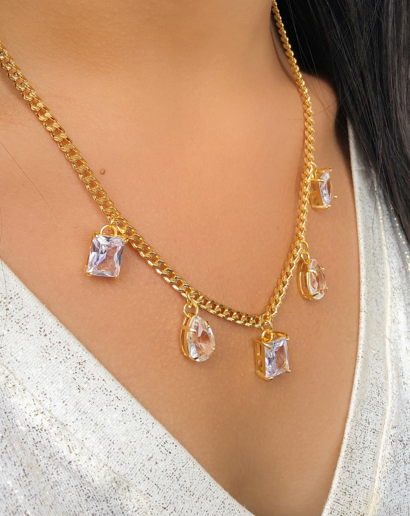 Colar Isa Corrente Grumê E 5 Formas Zircônias Brancas