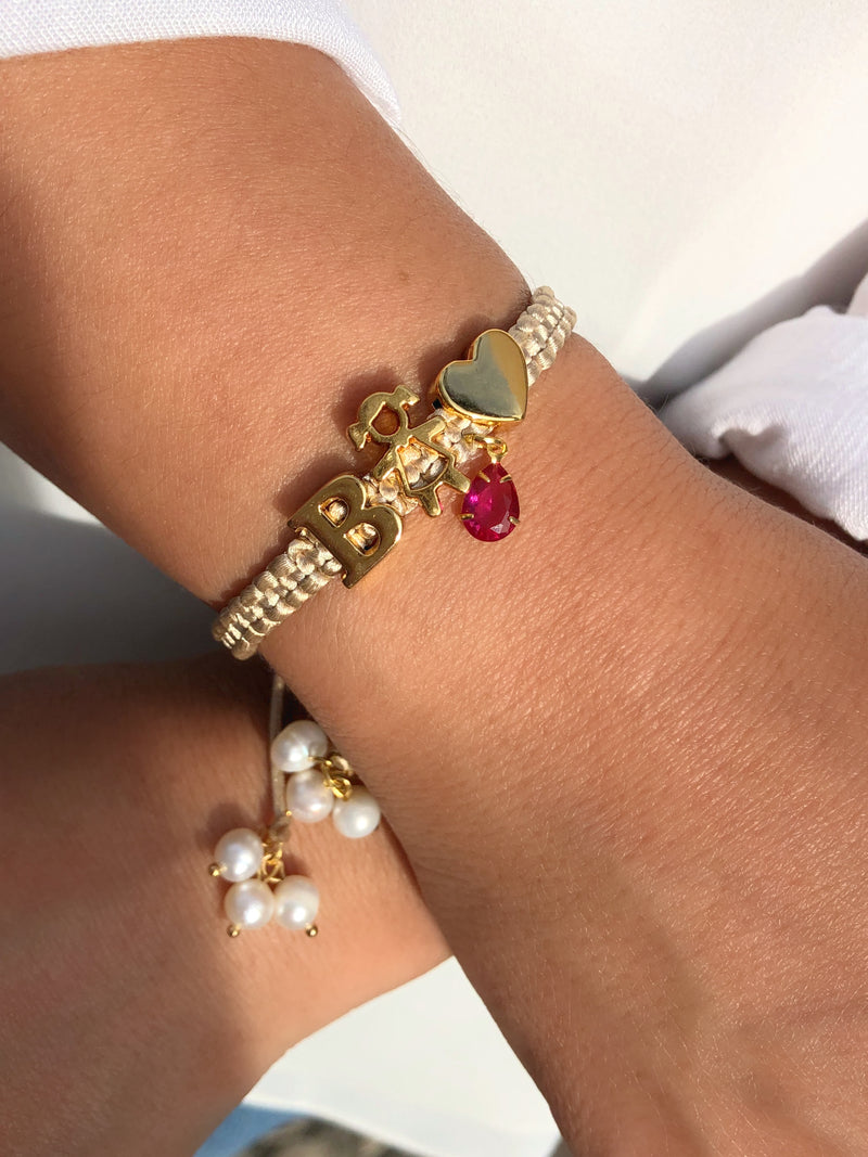 Pulseira Pingente 1 Filho + 1 Pingente De Letra